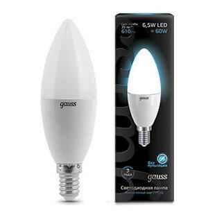 Gauss Лампа Свеча 6.5W 550lm 4100К E14 LED