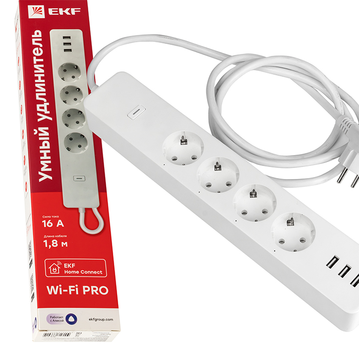 EKF PROxima Умный удлинитель Connect PRO Wi-Fi c USB