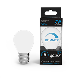 Gauss Лампа Шар 7W 590lm 6500К E27 диммируемая LED