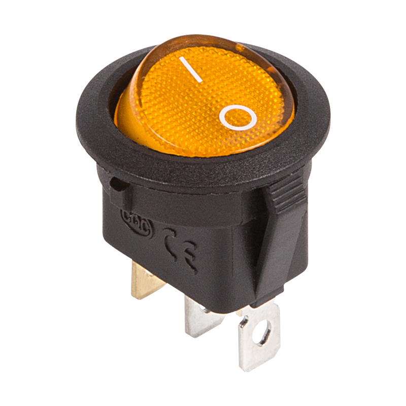 Выключатель клавишный круглый 12V 20А (3с) ON-OFF желтый с подсветкой Rexant