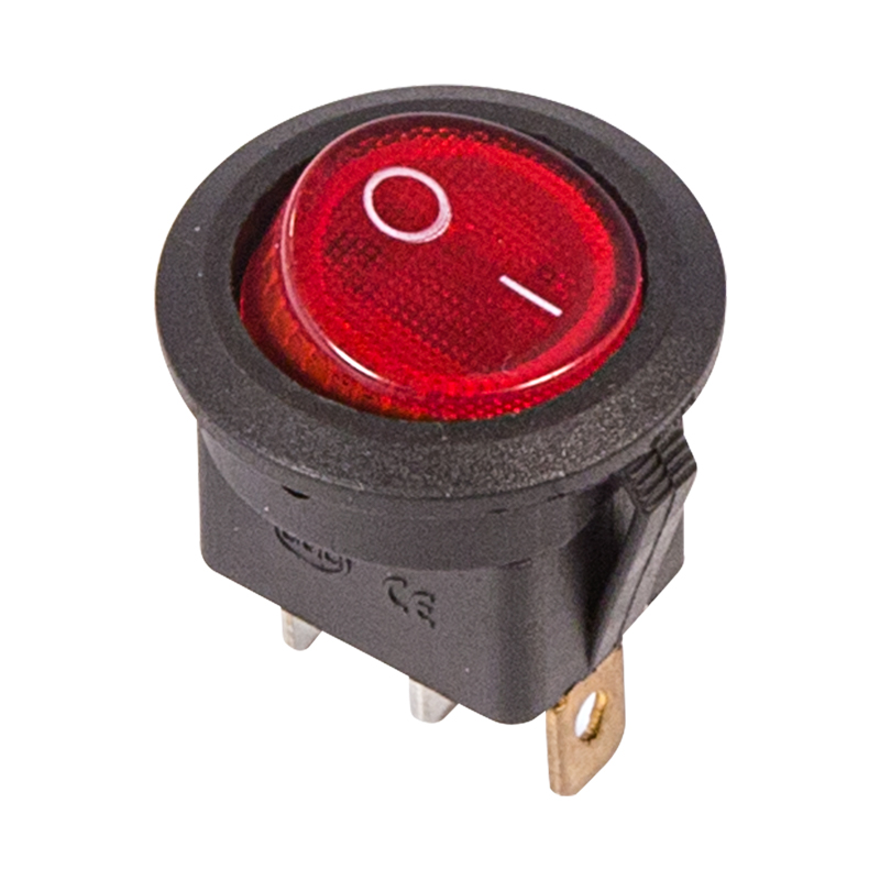 Выключатель клавишный круглый 250V 6А (3с) ON-OFF красный с подсветкой Rexant