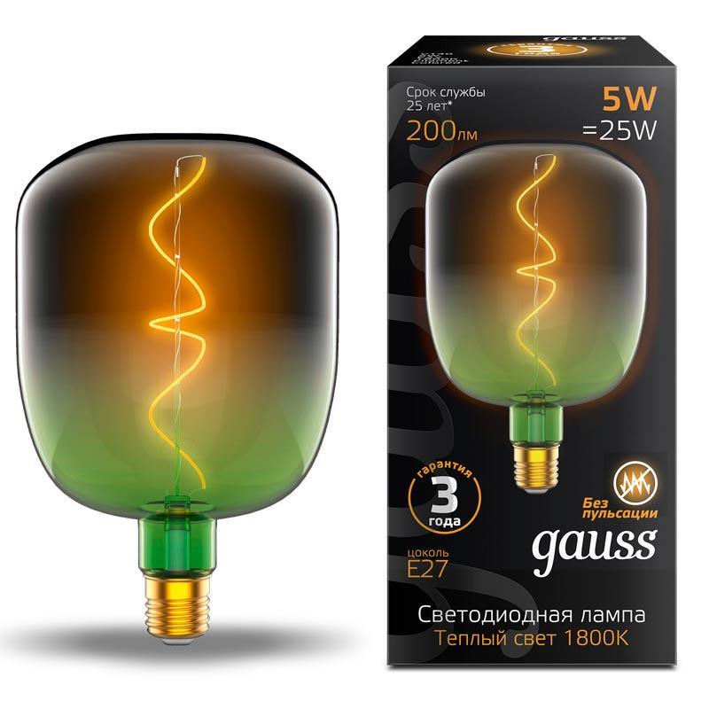 Gauss Лампа Filament V140 5W 200lm 1800К Е27 green-clear flexible LED
