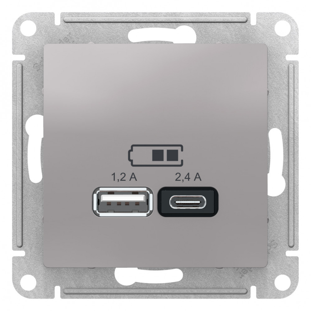 SE Atlasdesign USB Розетка А+С, 5В/2, 4А, 2х5В/1, 2А, механизм, алюминий