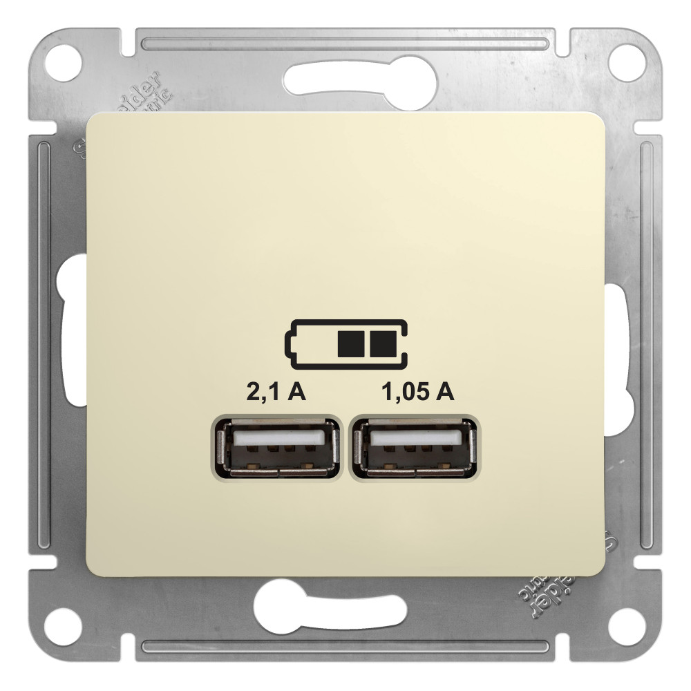 SE Glossa USB Розетка A+A, 5В/2, 1 А, 2х5В/1, 05 А, механизм, бежевый