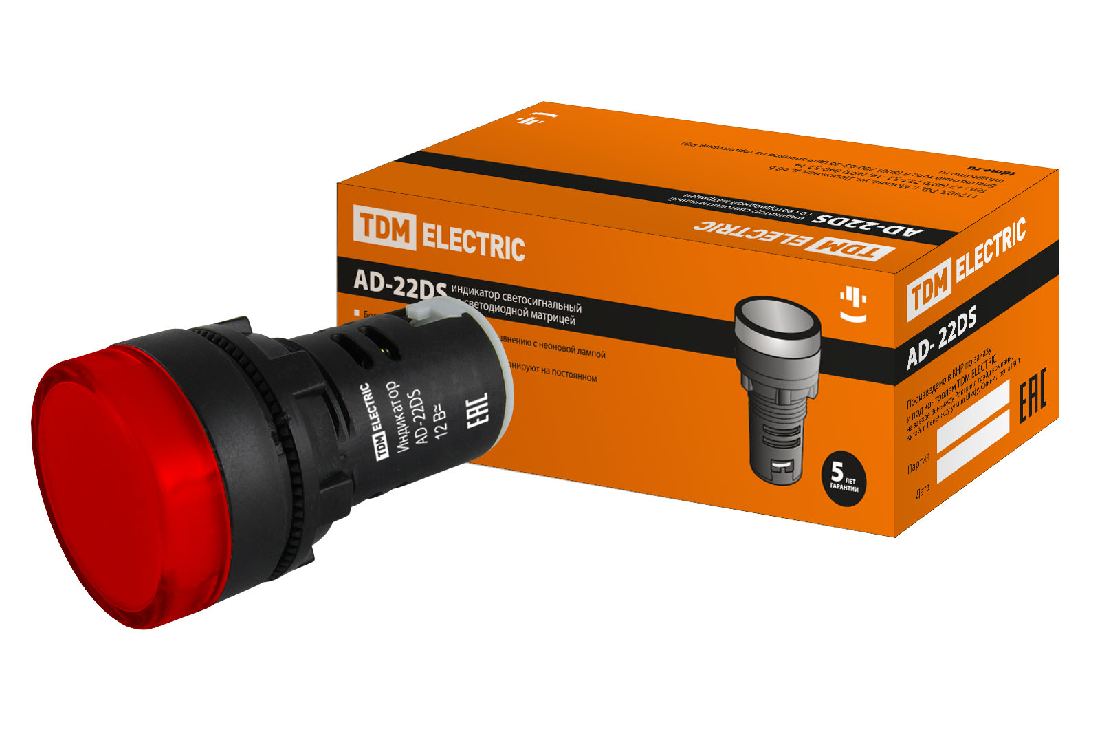 TDM Лампа AD-22DS(LED)матрица d22мм красный 12В AC/DC