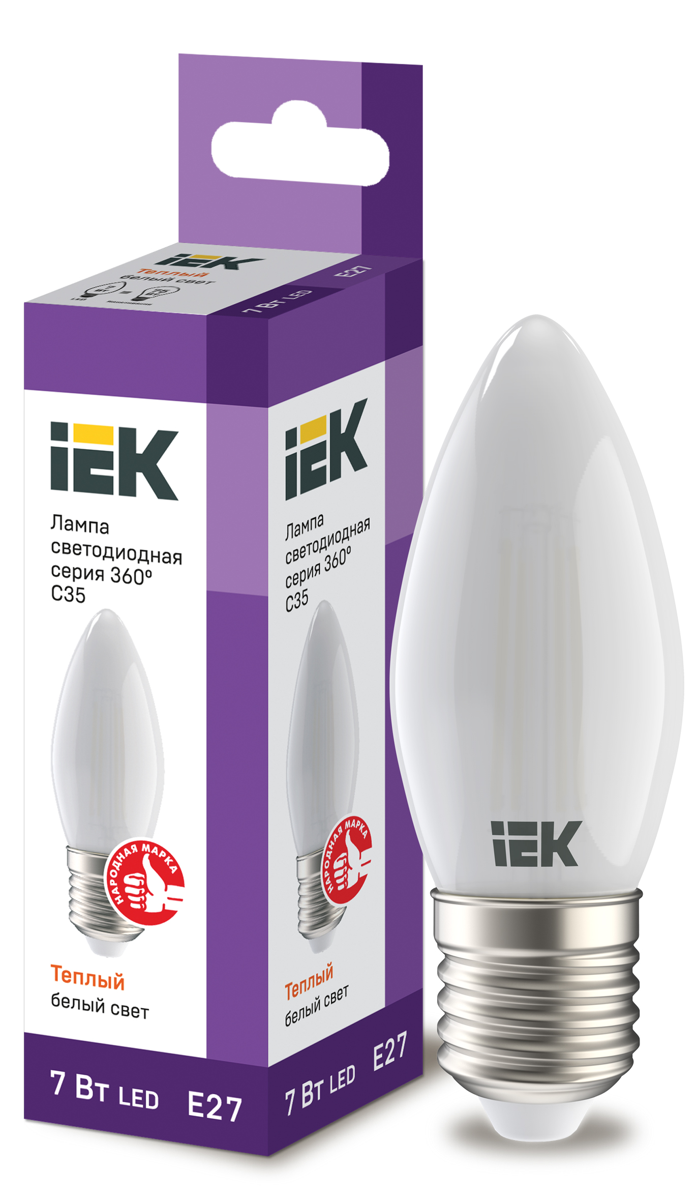 IEK Лампа LED C35 свеча матовый 7Вт 230В 3000К E27 серия 360°