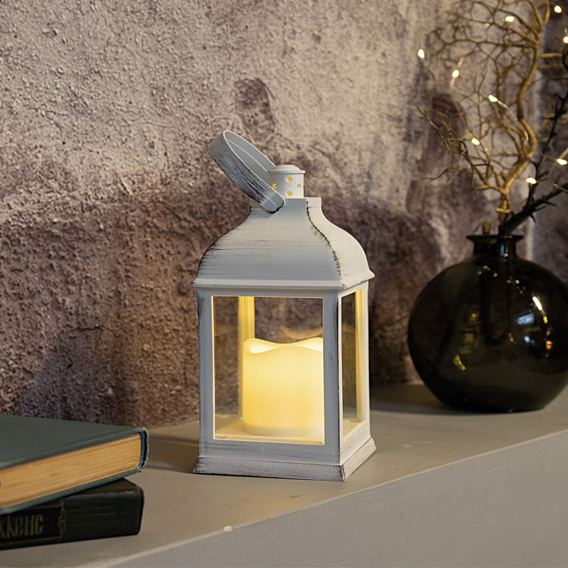NEON-NIGHT Декоративный фонарь со свечкой, белый корпус, размер 10.5х10.5х22,35 см, цвет ТЕПЛЫЙ БЕЛЫЙ
