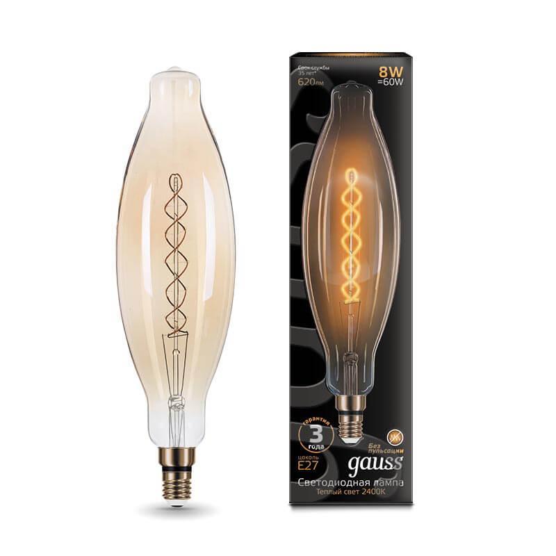 Gauss Лампа Filament BT120 8W 620lm 2400К Е27 golden flexible LED