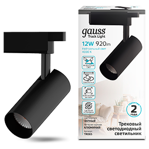 Gauss Светильник трековый цилиндр 12W 950lm 4000K 180-220V IP20 55*190мм черный угол 24º LED