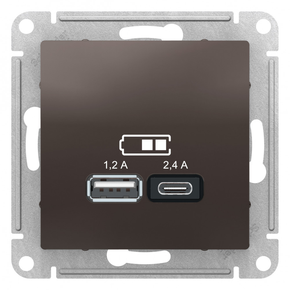 SE Atlasdesign USB Розетка А+С, 5В/2, 4А, 2х5В/1, 2А, механизм, мокко