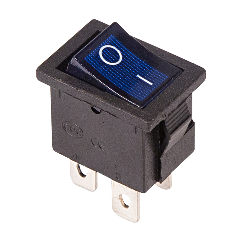 Выключатель клавишный 250V 6А (4с) ON-OFF синий с подсветкой Mini Rexant