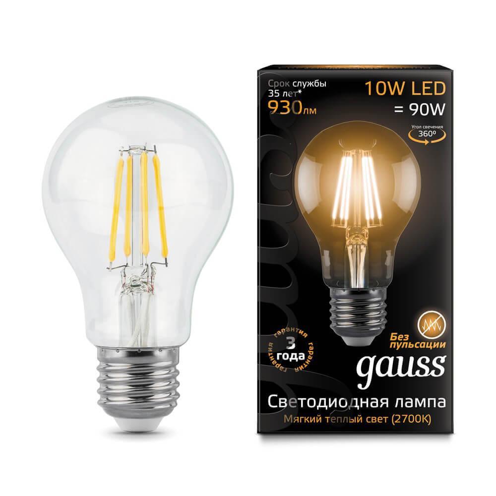 Gauss Лампа Filament А60 10W 930lm 2700К Е27 LED