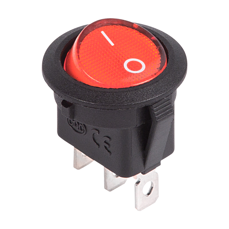 Выключатель клавишный круглый 12V 20А (3с) ON-OFF красный с подсветкой Rexant