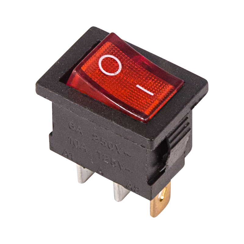 Выключатель клавишный 250V 6А (3с) ON-OFF красный с подсветкой Mini Rexant