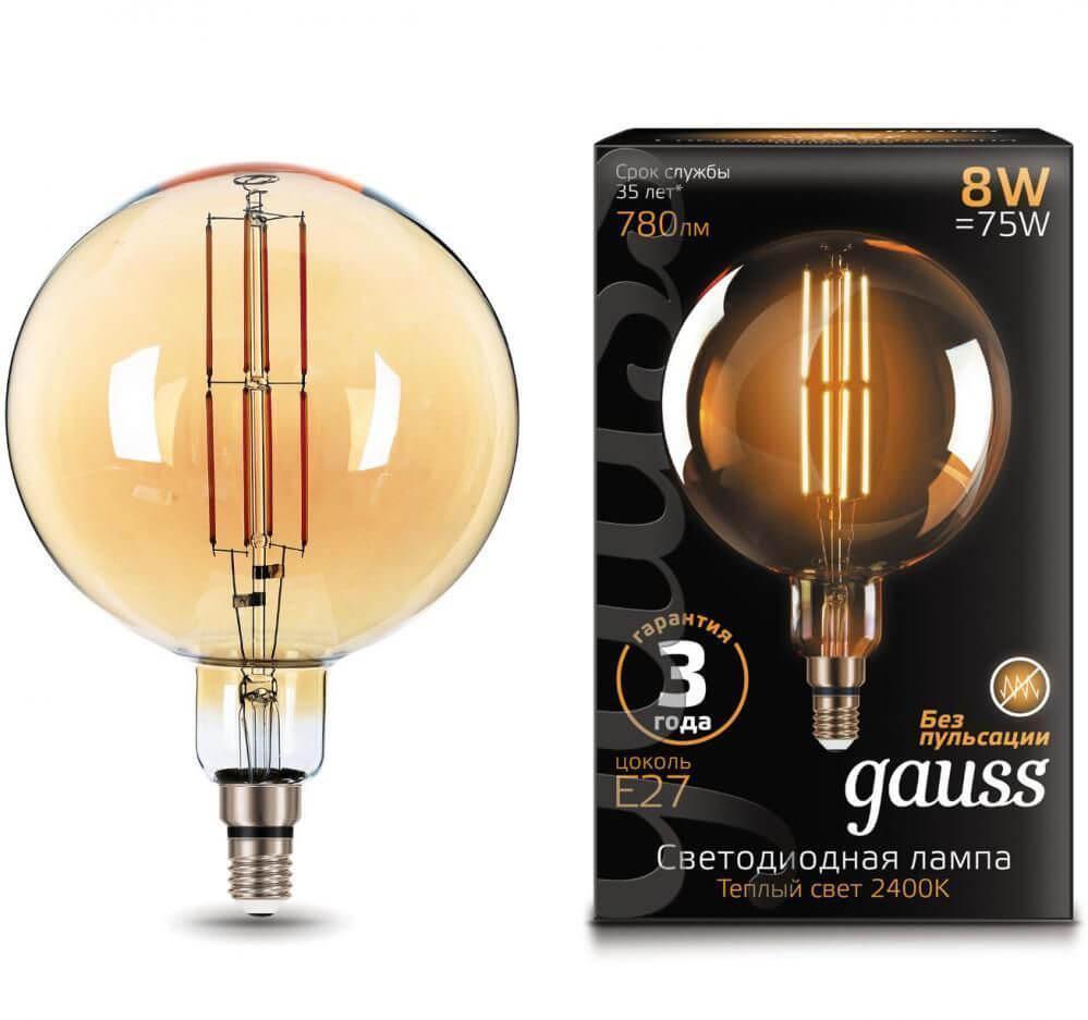 Gauss Лампа Filament G200 8W 780lm 2400К Е27 golden LED