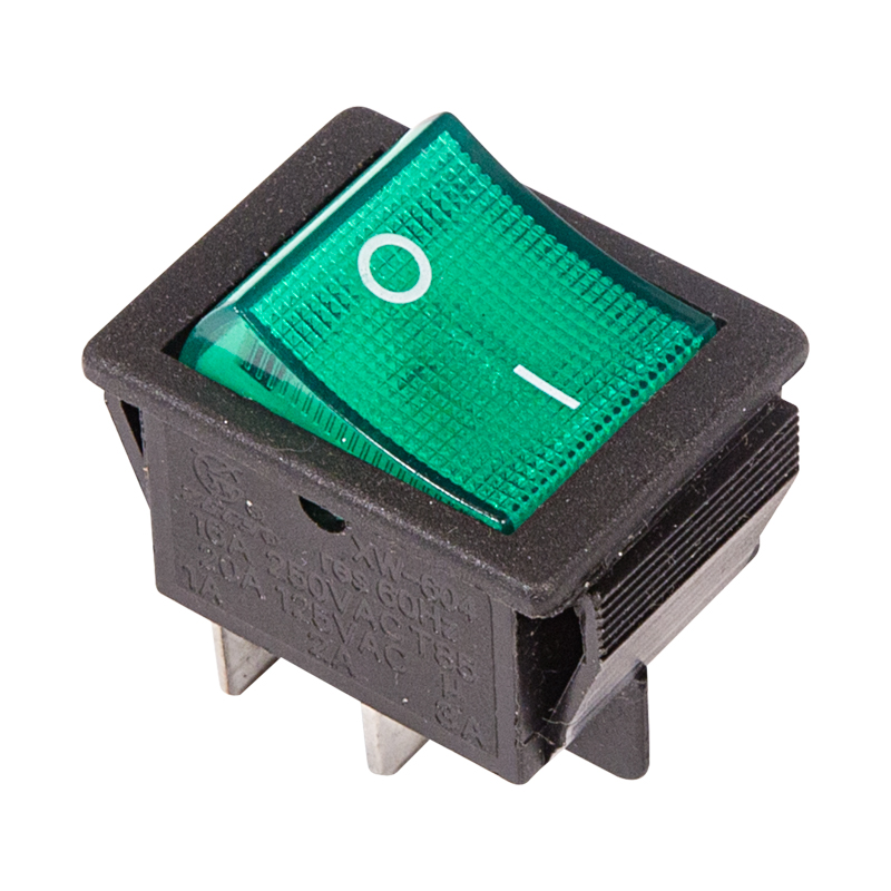 Выключатель клавишный 250V 16А (4с) ON-OFF зеленый с подсветкой Rexant