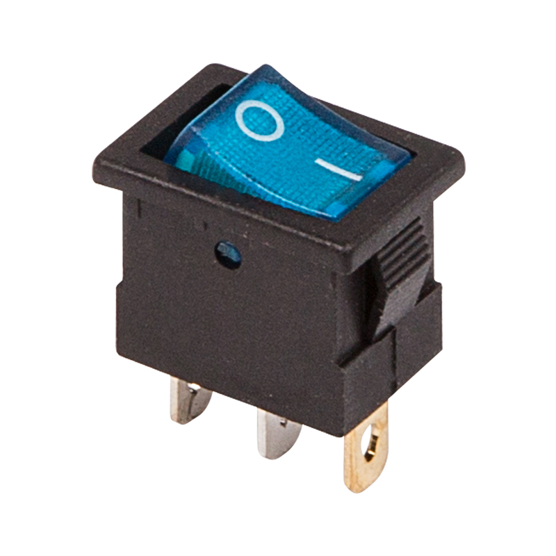Выключатель клавишный 12V 15А (3с) ON-OFF синий с подсветкой Mini Rexant