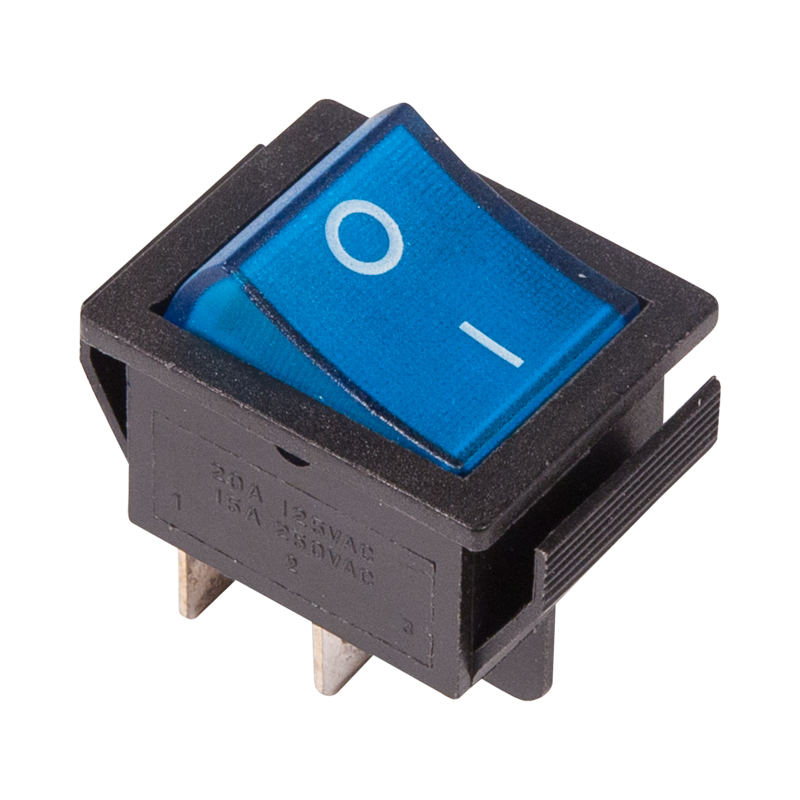 Выключатель клавишный 250V 16А (4с) ON-OFF синий с подсветкой Rexant