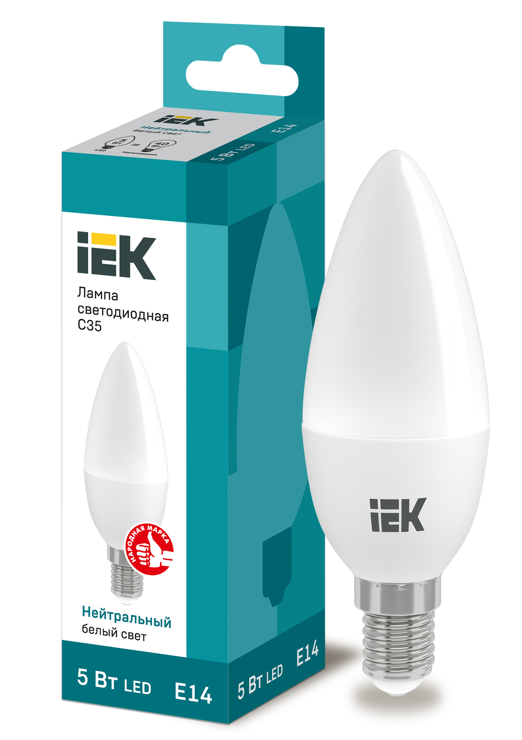 IEK Лампа светодиодная ECO C35 свеча 5Вт 230В 4000К E14