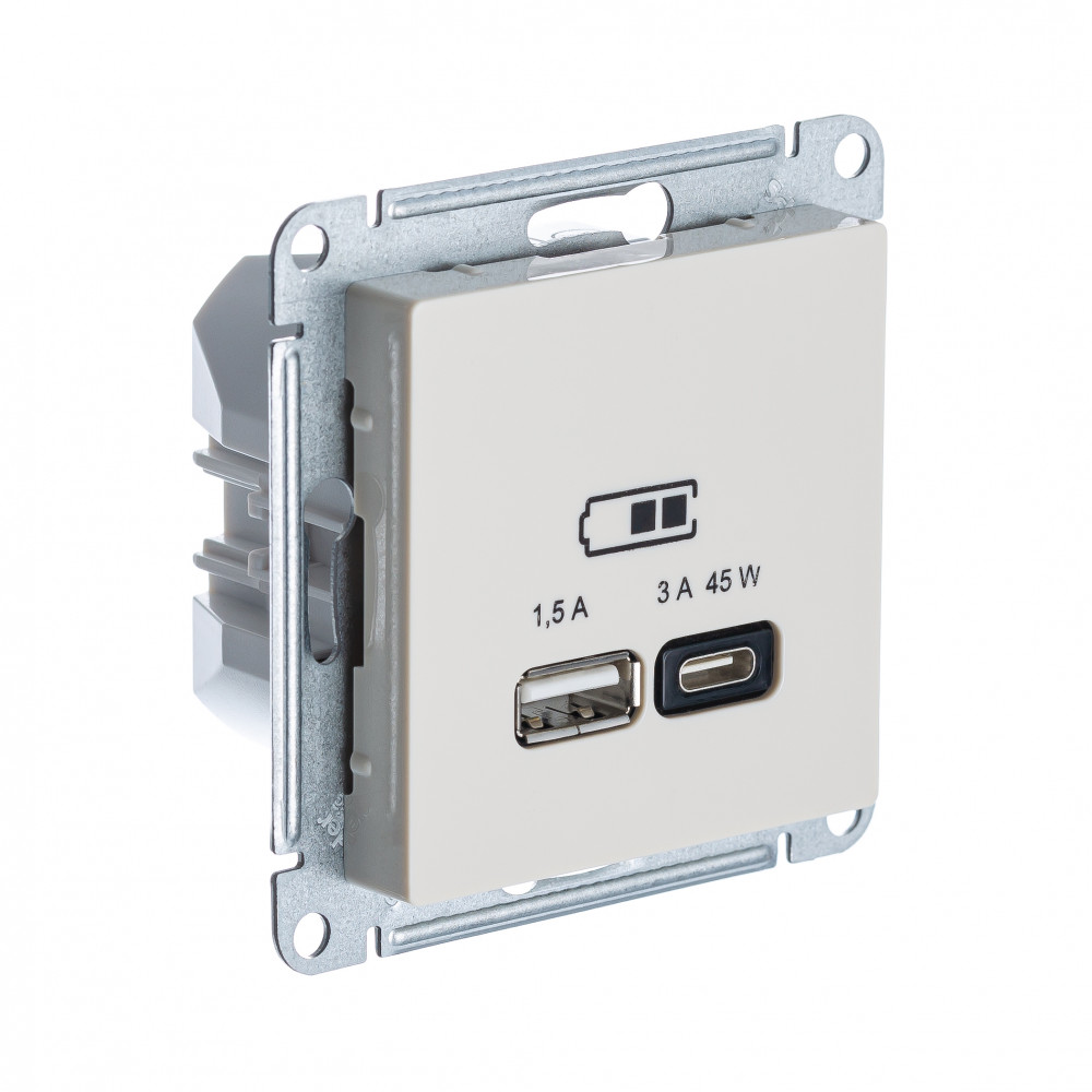 SE Atlasdesign USB Розетка A + тип-C 45Вт высокоскор.заряд. QC, PD, мех., бежевый