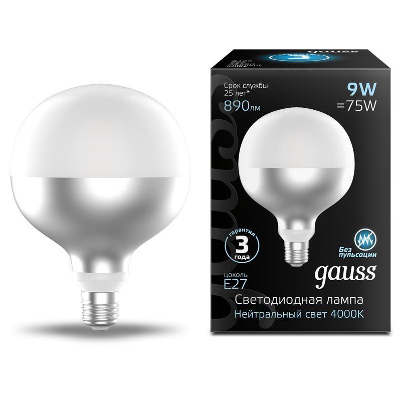 Gauss Лампа Filament G125 9W 890lm 4100К Е27 mirror-milky LED