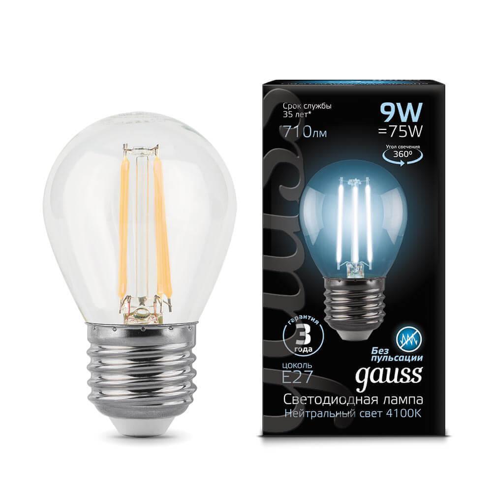 Gauss Лампа Filament Шар 9W 710lm 4100К Е27 LED