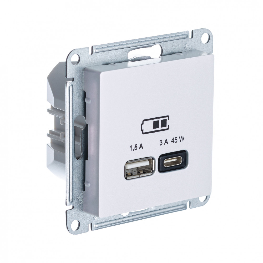 SE Atlasdesign USB Розетка A + тип-C 45Вт высокоскор.заряд. QC, PD, механизм, жемчуг