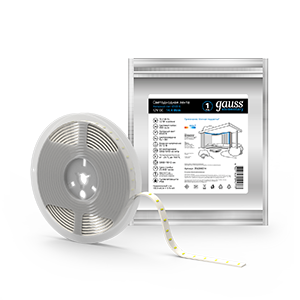 Gauss Лента LED Elementary 5050 -SMD 14.4W 12V DC холодный белый IP66 (ZIP Bag 5м)