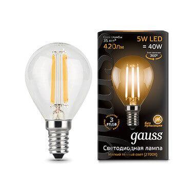 Gauss Лампа Filament Шар 5W 420lm 2700К Е14 LED