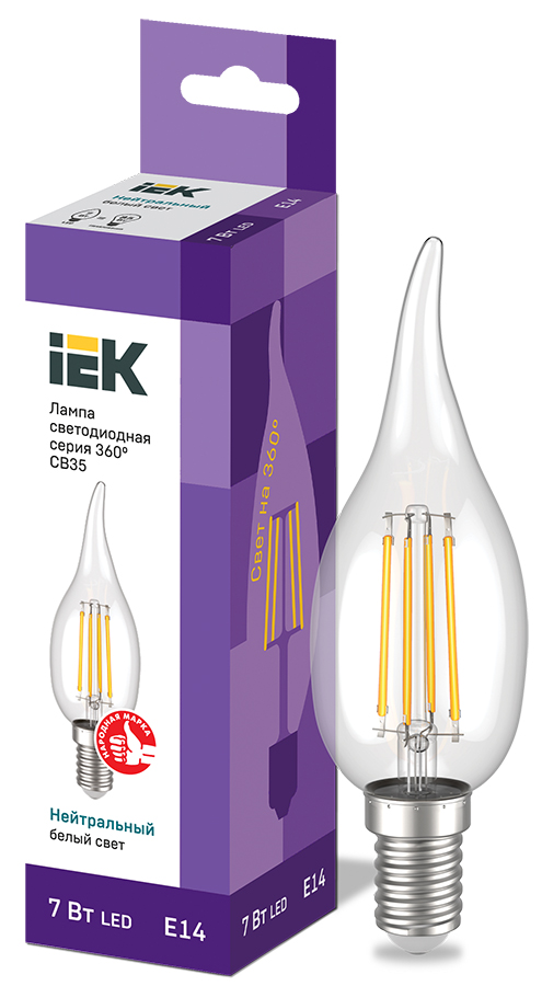 IEK Лампа LED CВ35 свеча на ветру 7Вт 230В 4000К E14 серия 360°