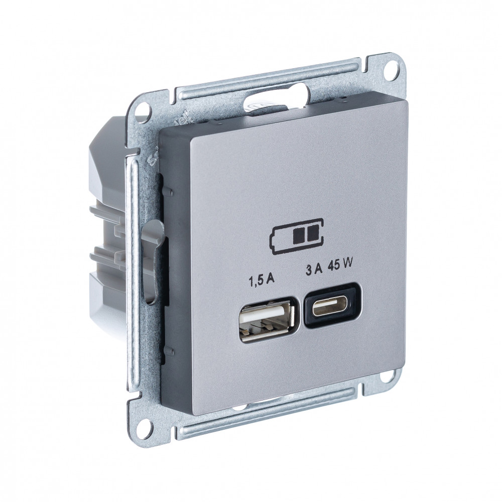 SE Atlasdesign USB Розетка A + тип-C 45Вт высокоскор.заряд. QC, PD, механизм, сталь