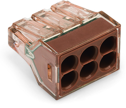 Wago клеммы для распределительных коробок; для одножильных проводников; макс. 4 мм²; 6-проводн.; коричневый прозрачный корпус