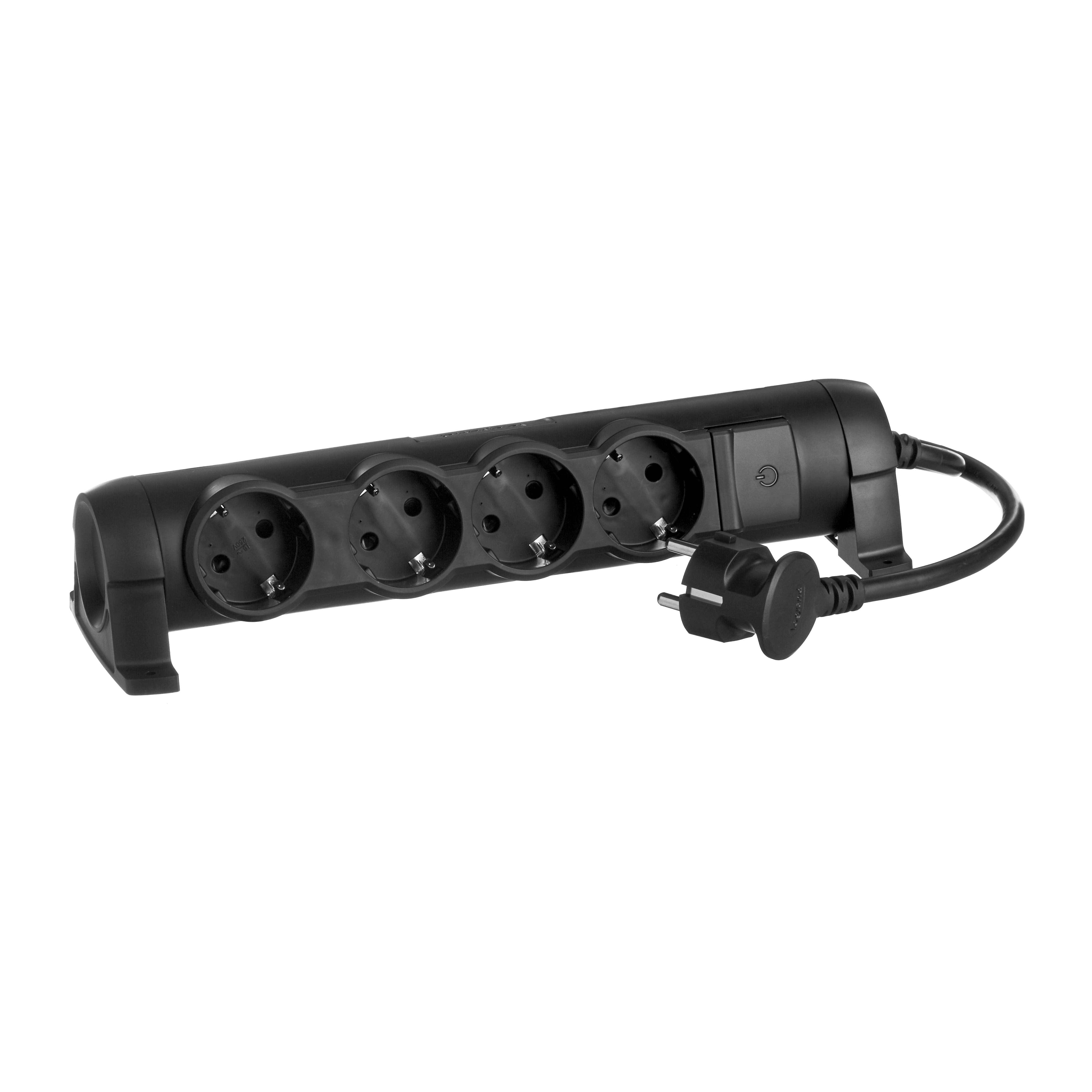 Legrand Комфорт Черный Удлинитель 4x2К+З с выкл., кабель 3м, фиксир. поворотный блок, возможно крепление к стене