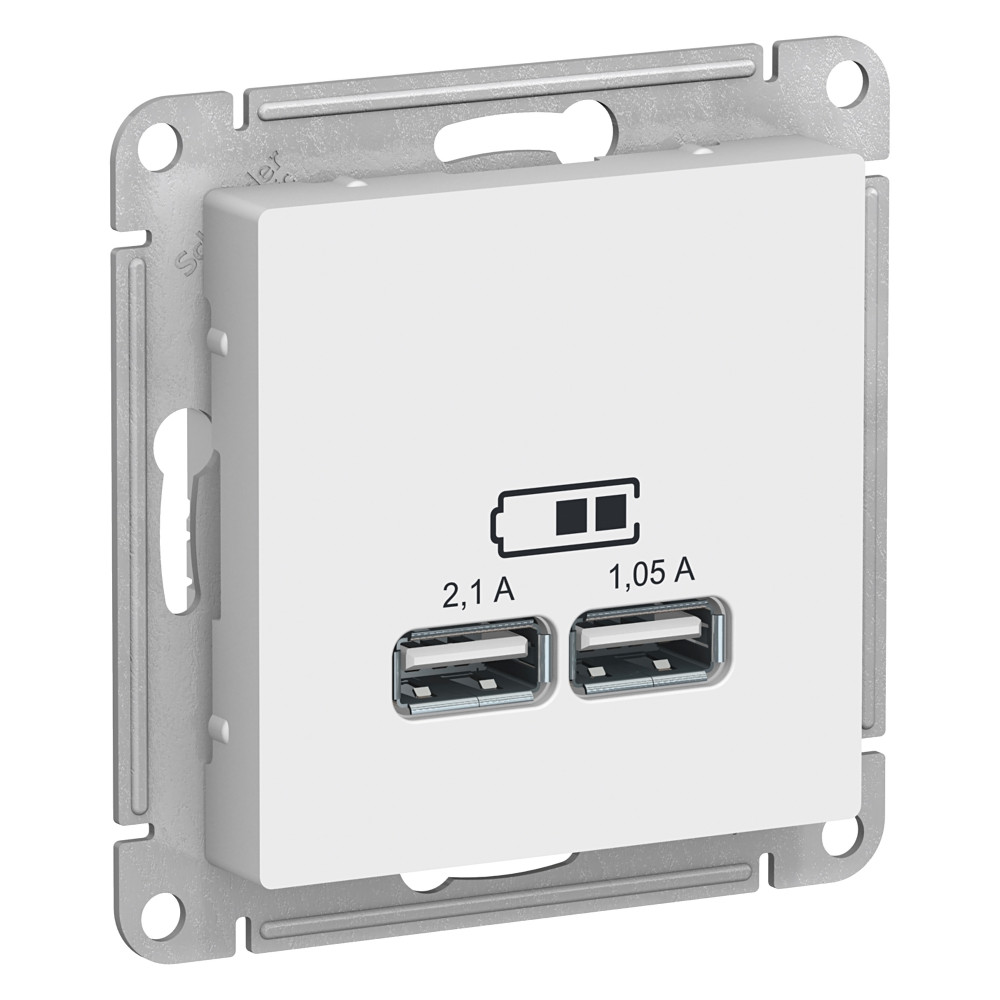 SE Atlasdesign USB Розетка A+A, 5В/2, 1 А, 2х5В/1, 05 А, механизм, белый