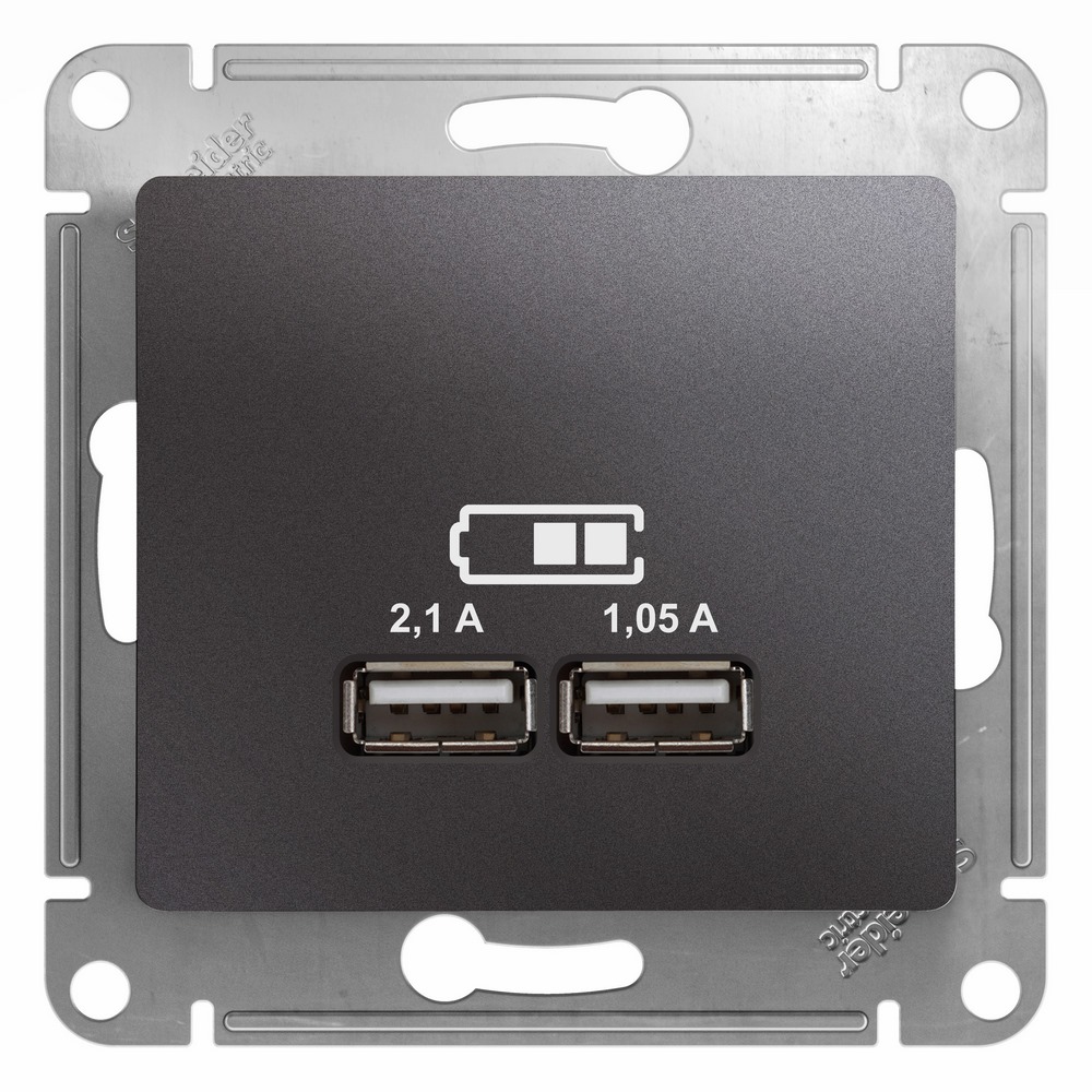 SE Glossa USB Розетка A+A, 5В/2, 1 А, 2х5В/1, 05 А, механизм, графит