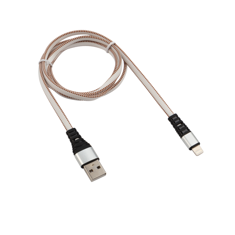 Кабель USB-Lightning для iPhone 2,4A/1m/nylon/flat/white/ Rexant