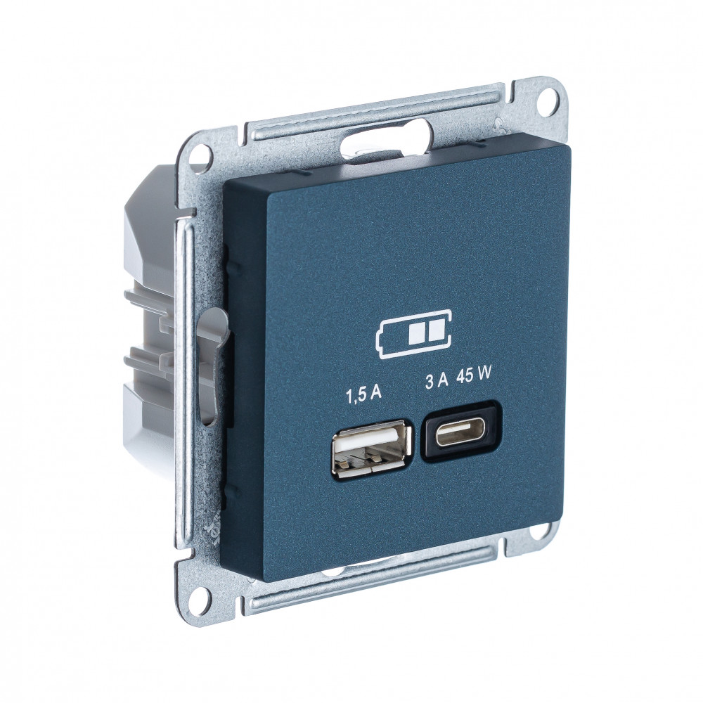 SE Atlasdesign USB Розетка A + тип-C 45Вт высокоскор.заряд. QC, PD, мех., изумруд