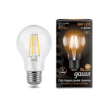 Gauss Лампа Filament А60 6W 600lm 2700К Е27 LED