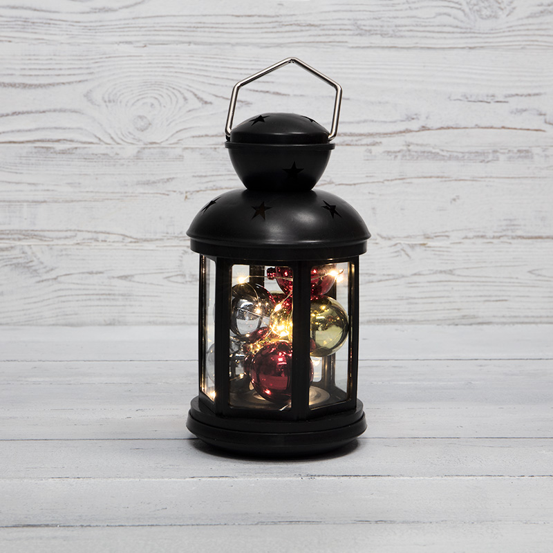 NEON-NIGHT Декоративный фонарь с шариками 12х12х20,6 см, черный корпус, теплый белый цвет свечения