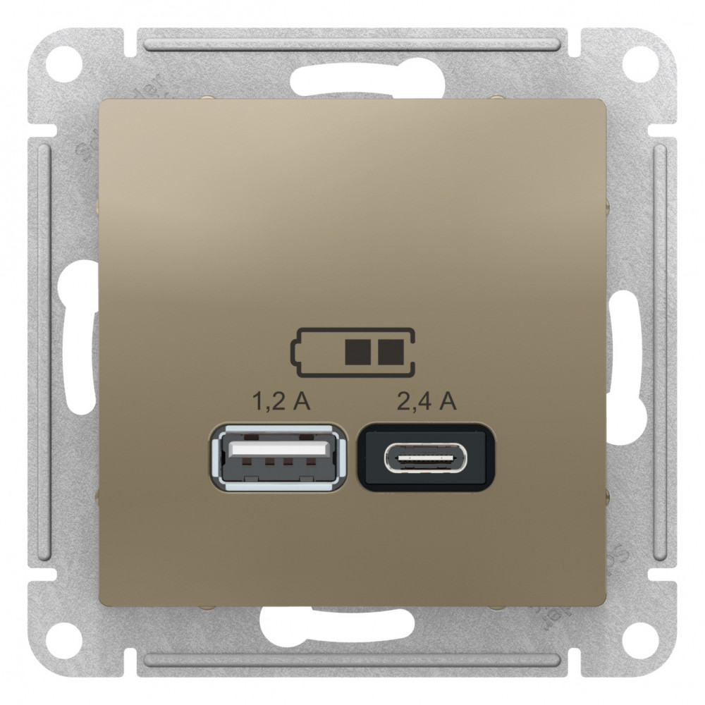 SE Atlasdesign USB Розетка А+С, 5В/2, 4А, 2х5В/1, 2А, механизм, шампань