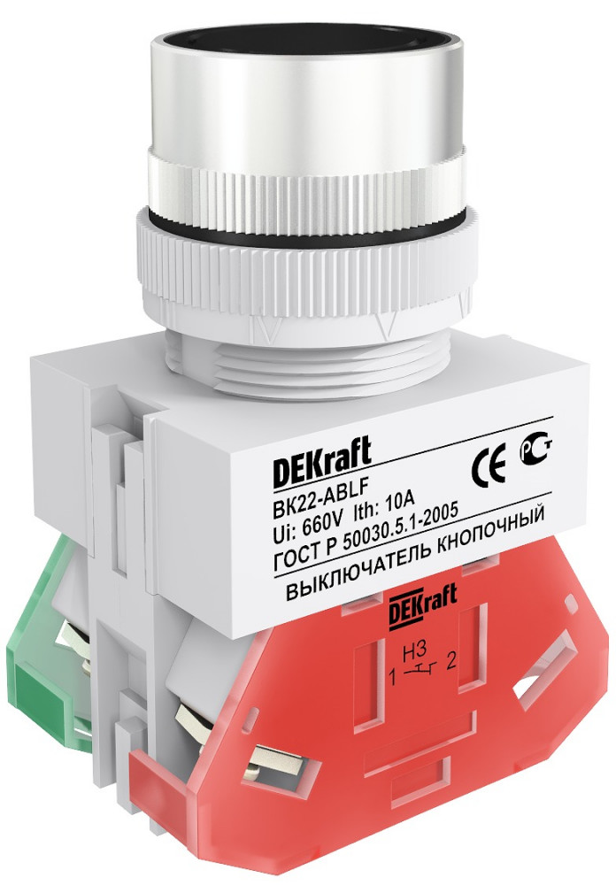 DEKraft ВK-22 Черный Выключатель кнопочный ABLF D=22мм 220В