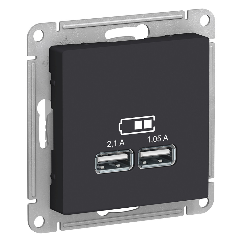 SE Atlasdesign USB Розетка A+A, 5В/2, 1 А, 2х5В/1, 05 А, механизм, карбон