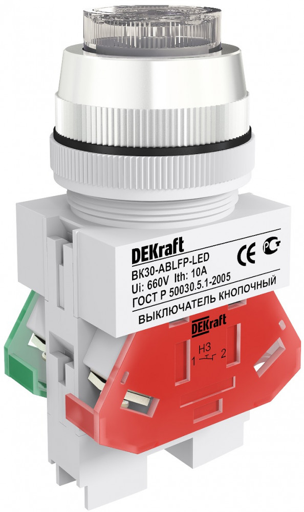 DEKraft ВK-30 Белый Выключатель кнопочный ABLFP D=30мм 220В