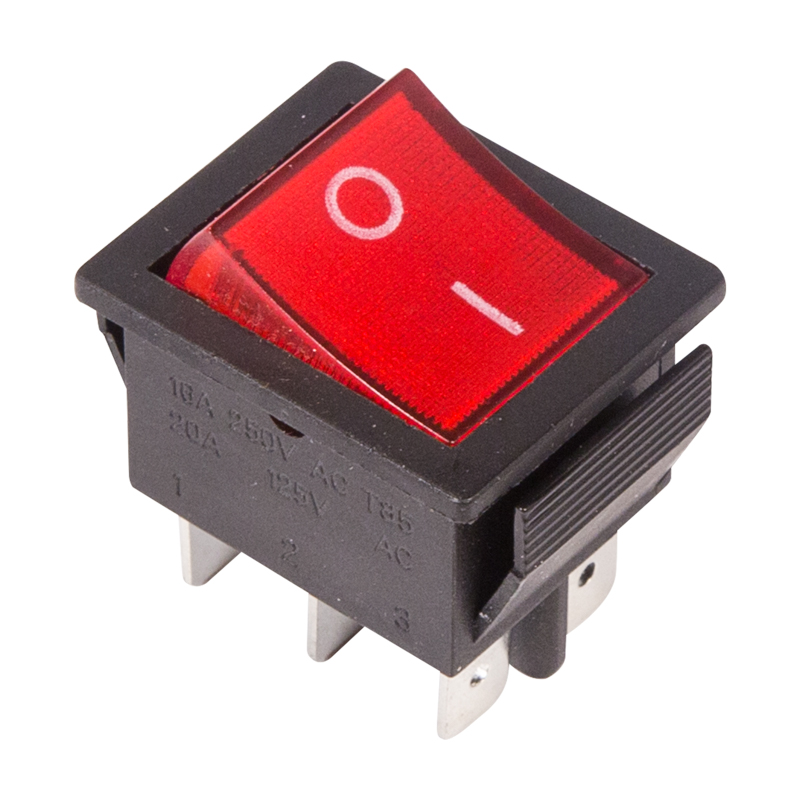 Выключатель клавишный 250V 15А (6с) ON-ON красный с подсветкой Rexant