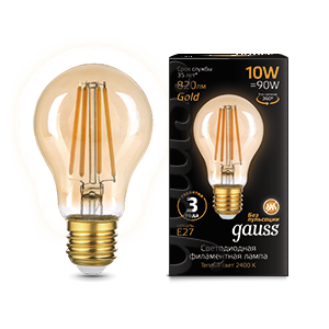 Gauss Лампа Filament А60 10W 820lm 2400К Е27 golden LED 1/10/40