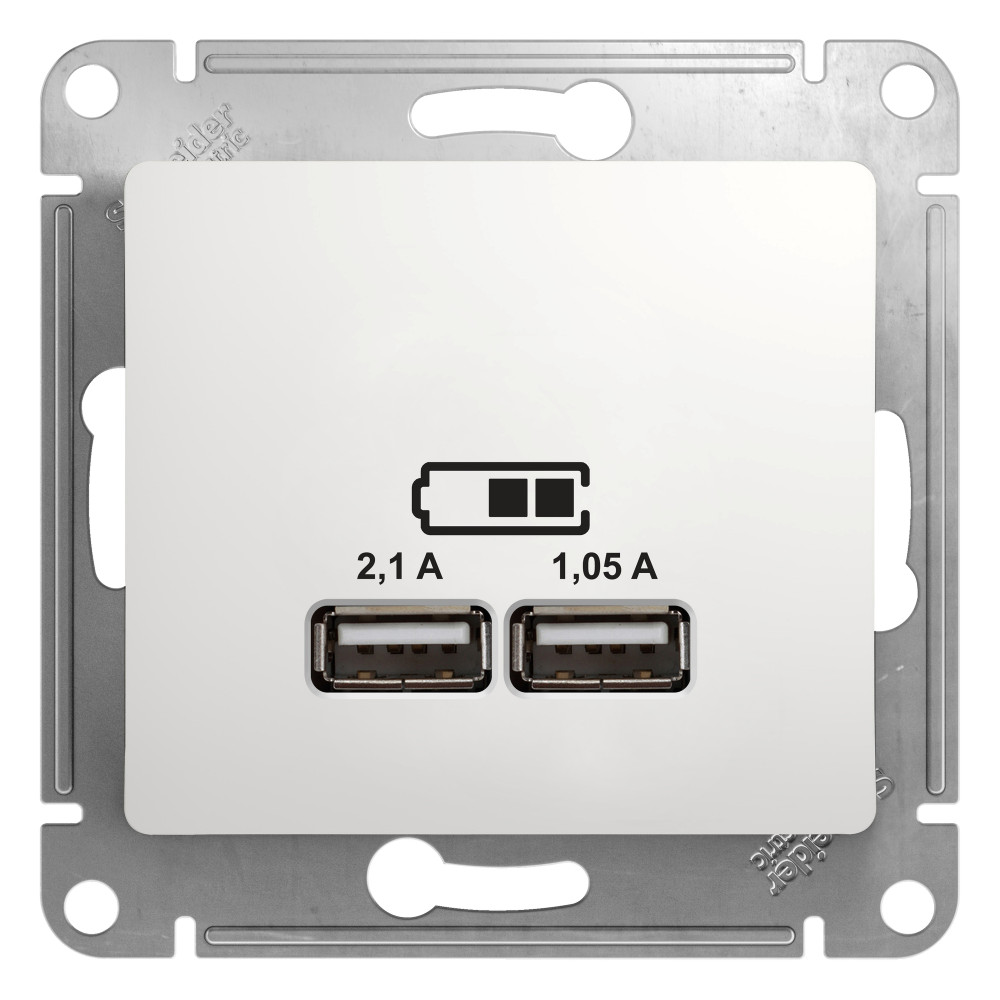 SE Glossa USB Розетка A+A, 5В/2, 1 А, 2х5В/1, 05 А, механизм, белый