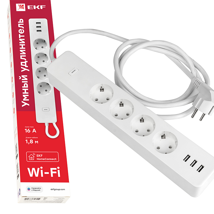 EKF PROxima Умный удлинитель Connect Wi-Fi c USB