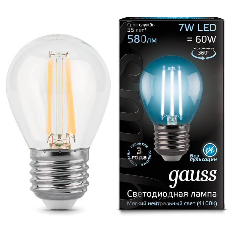 Gauss Лампа Filament Шар 7W 580lm 4100К Е27 LED