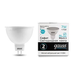 Gauss Лампа Elementary MR16 7W 550lm 4100K GU5.3 LED