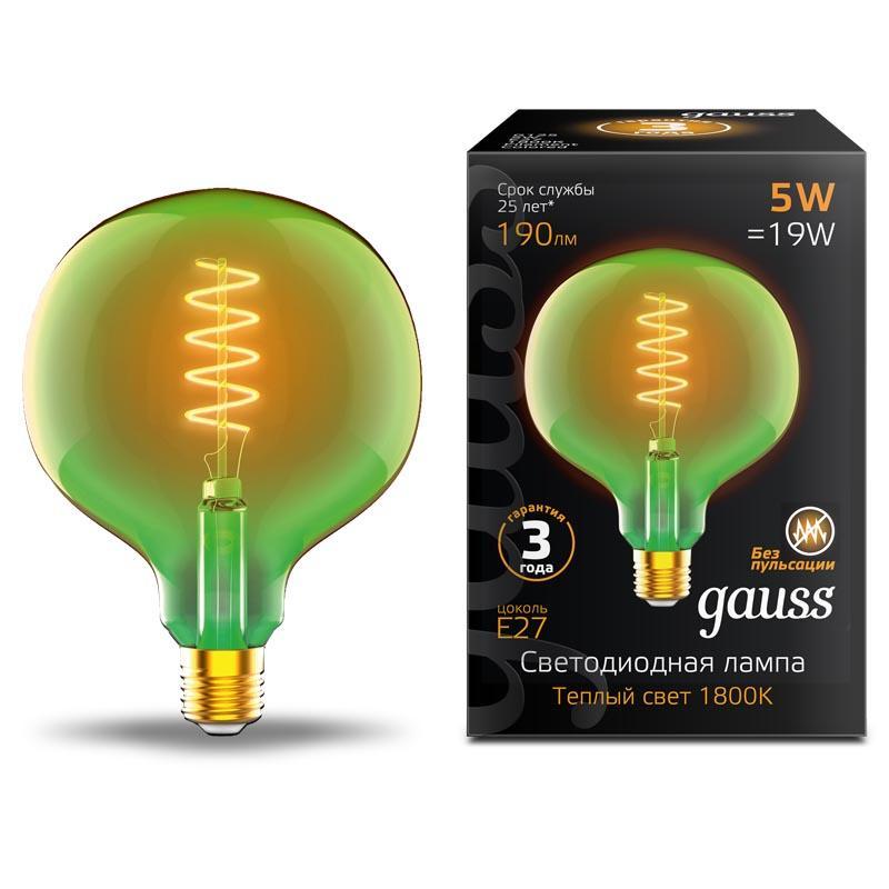 Gauss Лампа Filament G125 5W 190lm 1800К Е27 green flexible LED